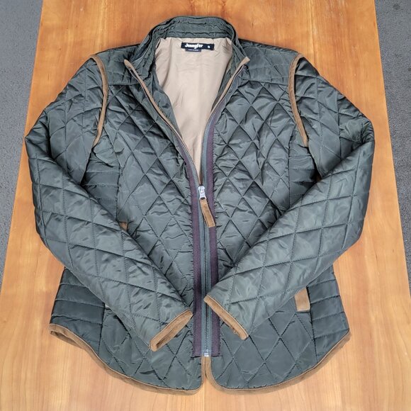 Jennyfer Women's Quilted Army Green Jacket Camel Piping - S - Picture 9 of 15